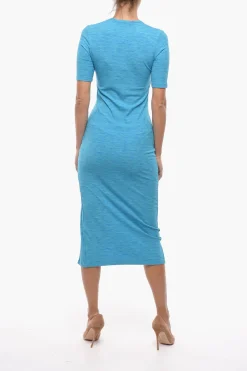 Maxi Vestito Attillato HILDE a Manica corta Con Spacco Frontale>Samsoe Samsoe Discount