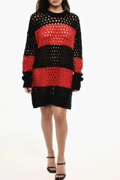 Maxi Vestito in Maglia Openwork a Righe>Dsquared2 New
