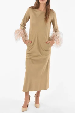 Maxi Vestito In Seta Con Piume Sul Fondo Manica>Stephan Janson Online