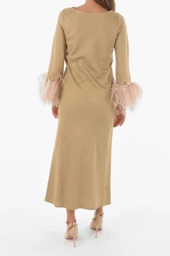 Maxi Vestito In Seta Con Piume Sul Fondo Manica>Stephan Janson Online