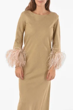 Maxi Vestito In Seta Con Piume Sul Fondo Manica></noscript>Stephan Janson Online