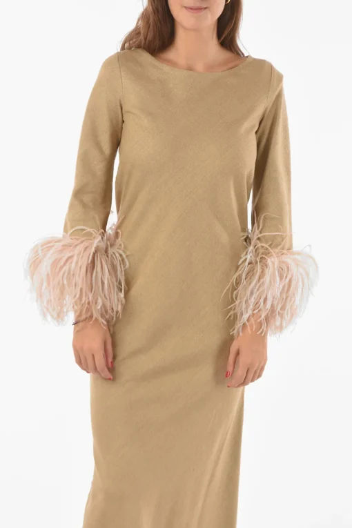 Maxi Vestito In Seta Con Piume Sul Fondo Manica>Stephan Janson Online