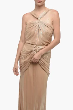 Maxidress Drappeggiato in Lurex con Collo Americano></noscript>Costarellos Online