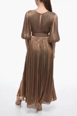 Online Maxidress Drappeggiato in Lurex con Maniche a Palloncino e Cintura Donna Vestiti