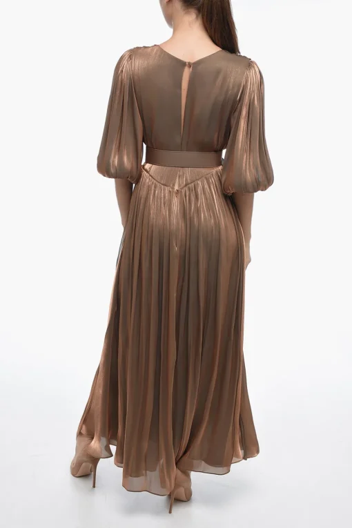 Online Maxidress Drappeggiato in Lurex con Maniche a Palloncino e Cintura Donna Vestiti