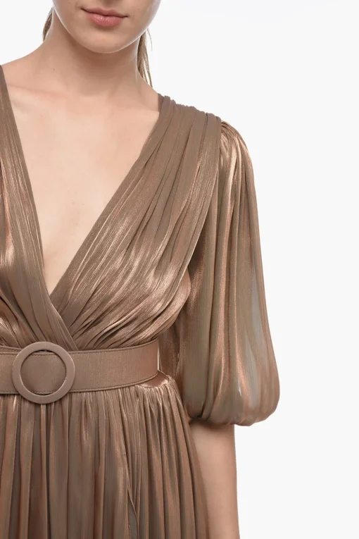 Online Maxidress Drappeggiato in Lurex con Maniche a Palloncino e Cintura Donna Vestiti