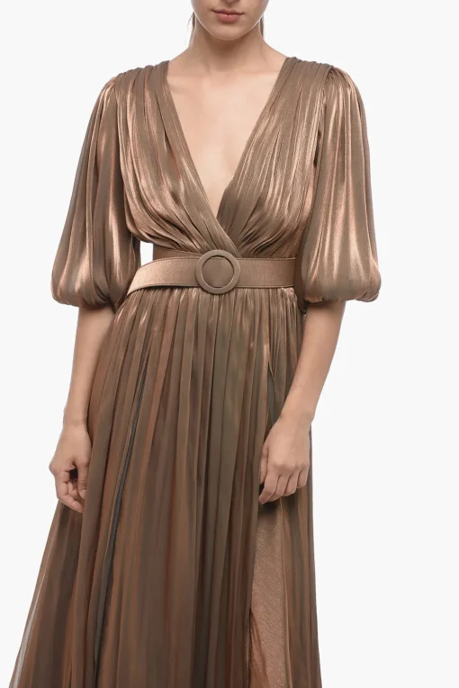 Online Maxidress Drappeggiato in Lurex con Maniche a Palloncino e Cintura Donna Vestiti