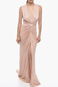 Maxidress Drappeggiato in Lurex con Dettaglio Cut-out>Costarellos Fashion