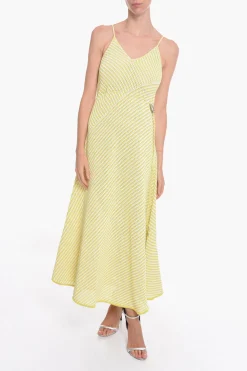 Outlet Maxidress in Misto Cotone a Righe con Coulisse Donna Vestiti