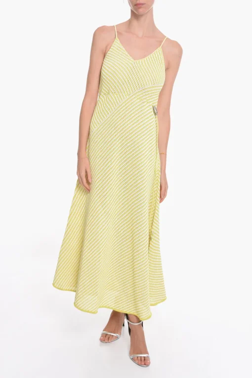 Outlet Maxidress in Misto Cotone a Righe con Coulisse Donna Vestiti