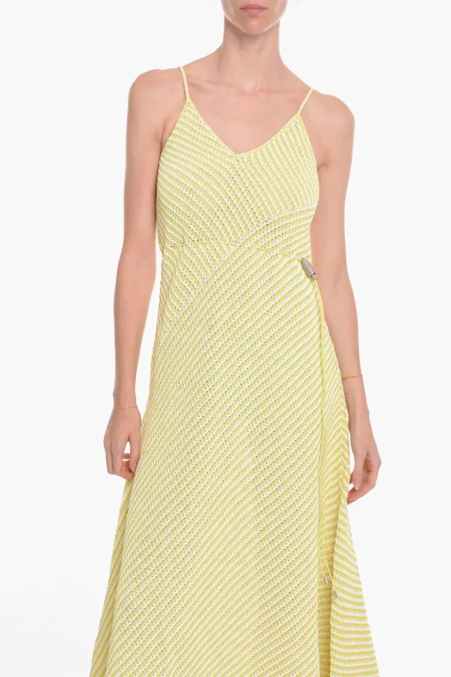 Outlet Maxidress in Misto Cotone a Righe con Coulisse Donna Vestiti