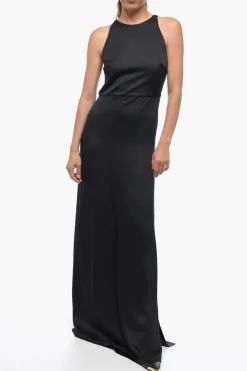 Maxidress JANIE in Satin di Seta con Scollo Drappeggiato>Burberry Hot