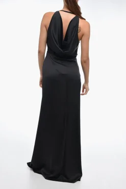 Maxidress JANIE in Satin di Seta con Scollo Drappeggiato>Burberry Hot