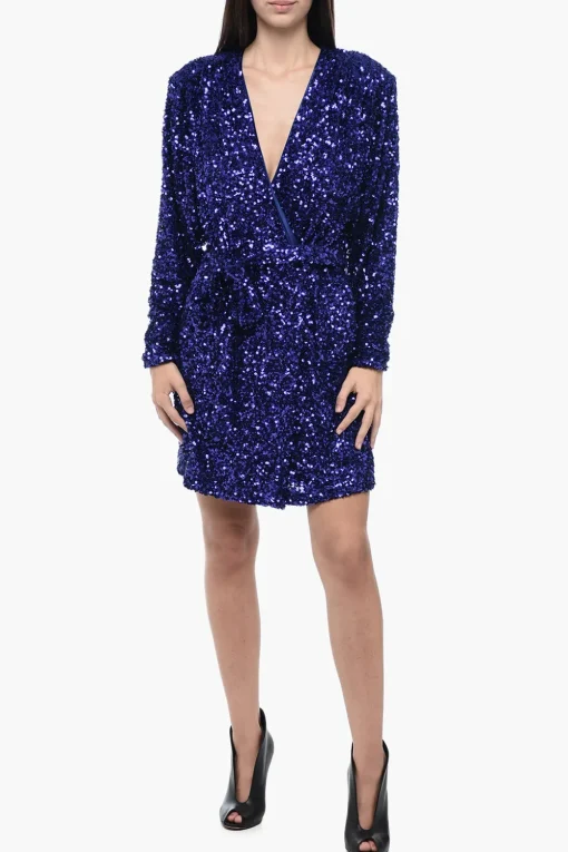 Mini Dress a Portafoglio in Pailettes Con Cintura>Rotate Clearance