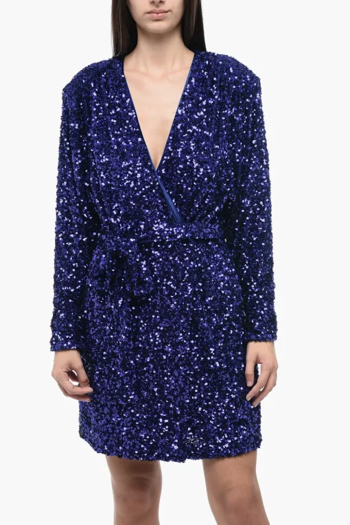 Mini Dress a Portafoglio in Pailettes Con Cintura>Rotate Clearance