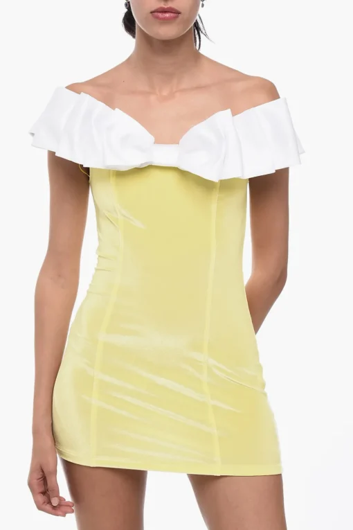 Mini Dress Attillato in Ciniglia con Maxi Fiocco>Adriana Hot Couture New