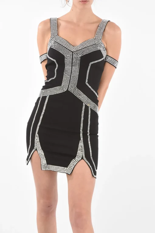 Mini Dress Cold Shoulder con Decorazioni Gioiello>Philipp Plein Sale