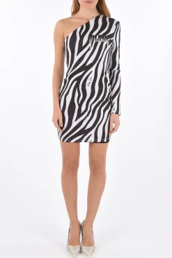 Clearance mini dress monospalla con motivo zebrato Donna Vestiti
