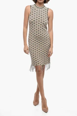 New Mini Dress Stretch Motivo Geometrico con Applicazione Swarovski Donna Vestiti