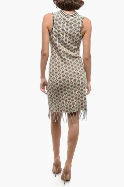 New Mini Dress Stretch Motivo Geometrico con Applicazione Swarovski Donna Vestiti