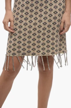New Mini Dress Stretch Motivo Geometrico con Applicazione Swarovski Donna Vestiti