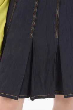 Mini Gonna in Denim con Design Plissettato e Chiusura Zip Laterale></noscript>Bottega Veneta Sale