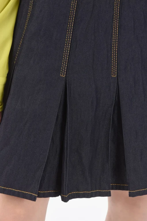 Mini Gonna in Denim con Design Plissettato e Chiusura Zip Laterale>Bottega Veneta Sale