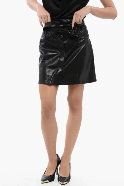 Sale Mini Gonna MEDA in Pelle Vegan con Abbottonatura Frontale e Cintura Donna Gonne