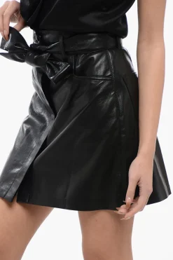 Sale Mini Gonna MEDA in Pelle Vegan con Abbottonatura Frontale e Cintura Donna Gonne