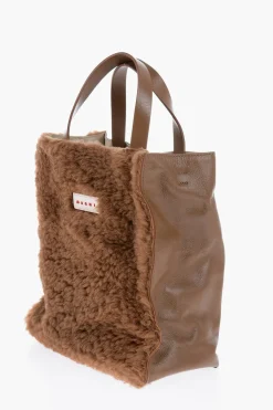 Mini Tote Bag MUSEO con Dettaglio in Shearling>Marni Online