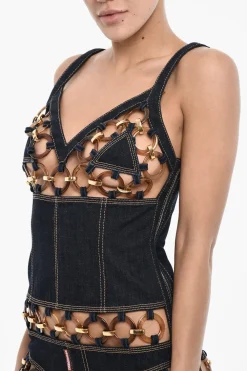 Best Mini Vestito in Denim con Dettagli Cut Out Donna Vestiti