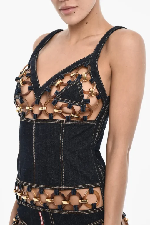 Best Mini Vestito in Denim con Dettagli Cut Out Donna Vestiti