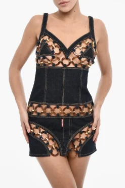 Best Mini Vestito in Denim con Dettagli Cut Out Donna Vestiti