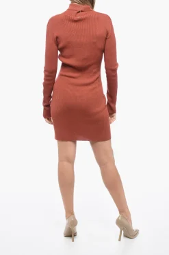 Clearance Minidress a Collo Alto in Lana a Costine Donna Vestiti