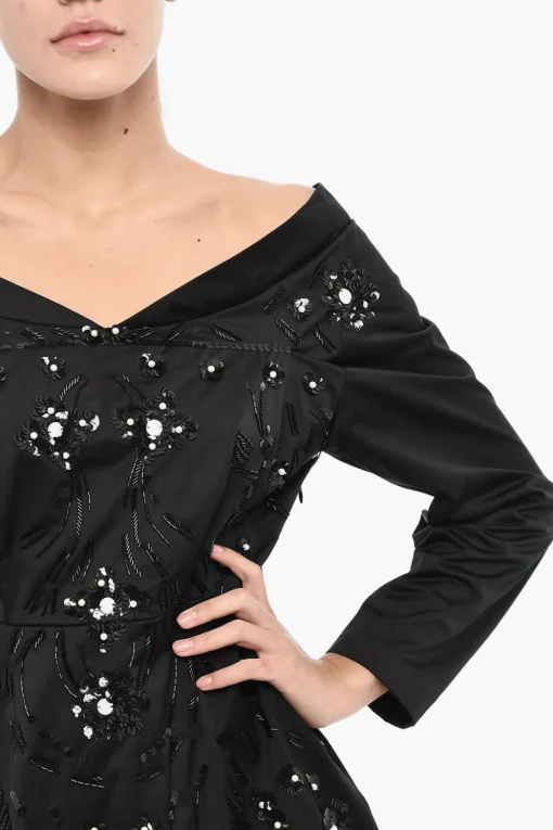 Online Minidress a Tinta Unita in Paillettes con Scollo a Barca Donna Vestiti