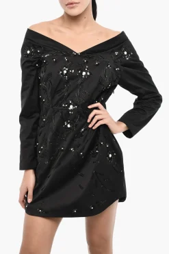 Online Minidress a Tinta Unita in Paillettes con Scollo a Barca Donna Vestiti
