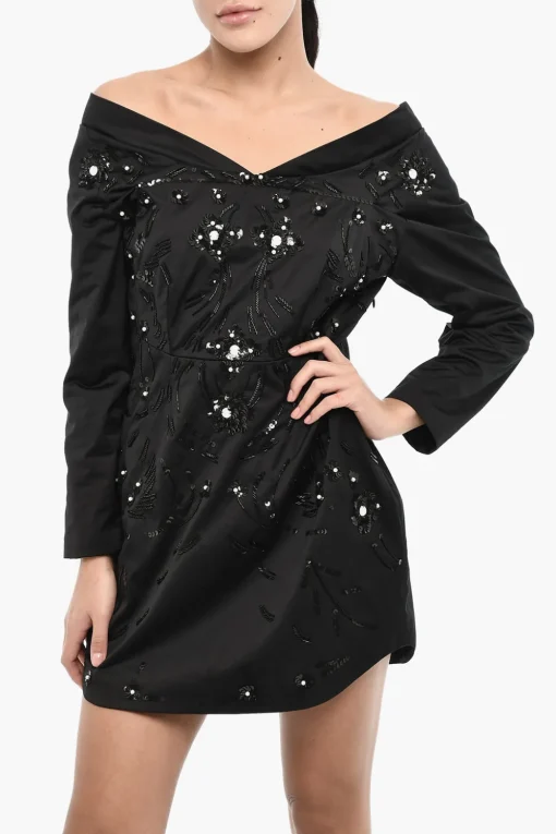 Online Minidress a Tinta Unita in Paillettes con Scollo a Barca Donna Vestiti