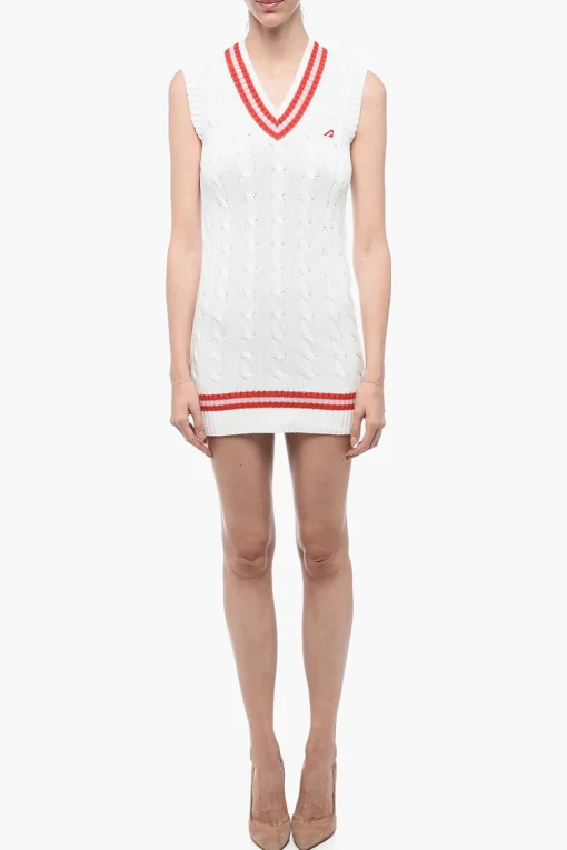 Minidress in Cotone Aran con Scollo a V>Autry Clearance