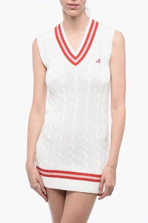 Minidress in Cotone Aran con Scollo a V>Autry Clearance