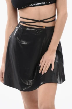 Hot Minigonna Effetto Metallico con Dettaglio da Allacciare Donna Gonne