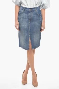 Minigonna in Crepe Effetto Denim con Spacco Frontale>Bottega Veneta Clearance