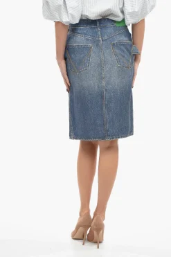 Minigonna in Crepe Effetto Denim con Spacco Frontale>Bottega Veneta Clearance