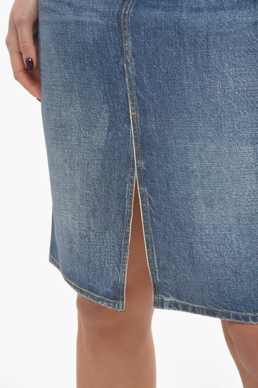 Minigonna in Crepe Effetto Denim con Spacco Frontale>Bottega Veneta Clearance