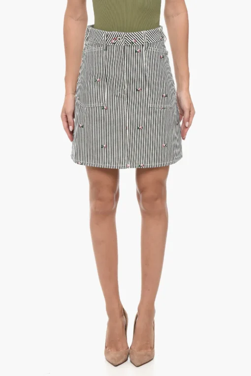 Online Minigonna in Denim a Righe Awning con Ricami Donna Gonne