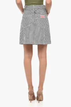 Online Minigonna in Denim a Righe Awning con Ricami Donna Gonne