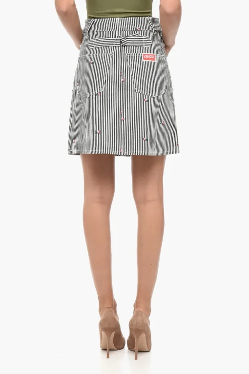 Online Minigonna in Denim a Righe Awning con Ricami Donna Gonne