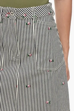 Online Minigonna in Denim a Righe Awning con Ricami Donna Gonne