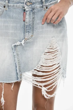 Minigonna In Denim Effetto Distressed></noscript>Dsquared2 Hot