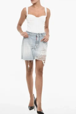 Minigonna In Denim Effetto Distressed></noscript>Dsquared2 Hot