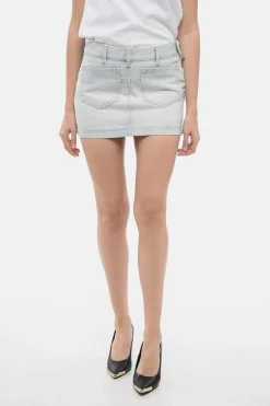 Discount Minigonna in Denim Lavaggio Chiaro con Zip Laterale Donna Gonne